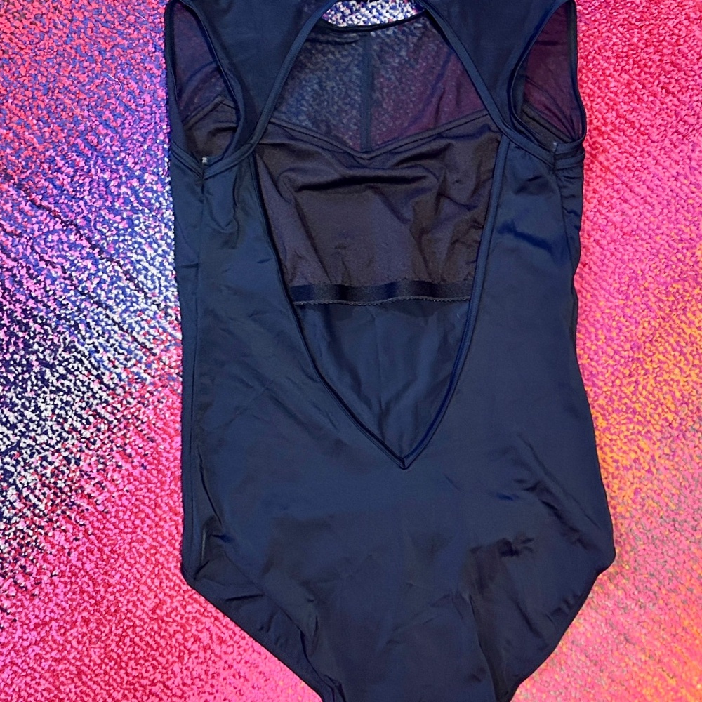 Open Back Black Leotard with Cage Mesh and Cap Sleeves - Picture 5 of 9